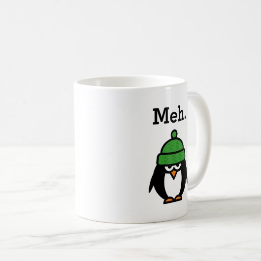 Meh meme lustige Apathiezitat Penguin-Kaffee-Tasse Kaffeetasse (VorderseiteRechts)