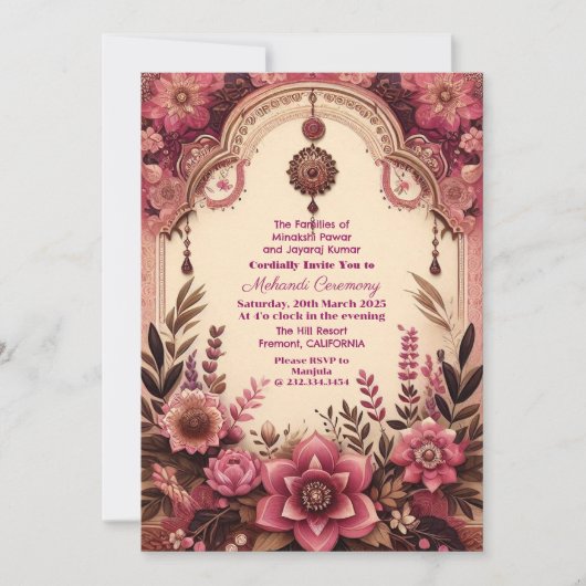 Mehandi Zeremony Mulberry Pavilion Indische Hochze Einladung (Vorderseite)