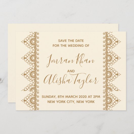 Mehendi Indian Wedding Save the date Einladung (Vorne/Hinten)