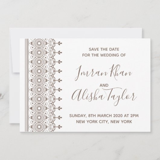 Mehendi Indian Wedding Save the date hamsa Henna (Vorderseite)