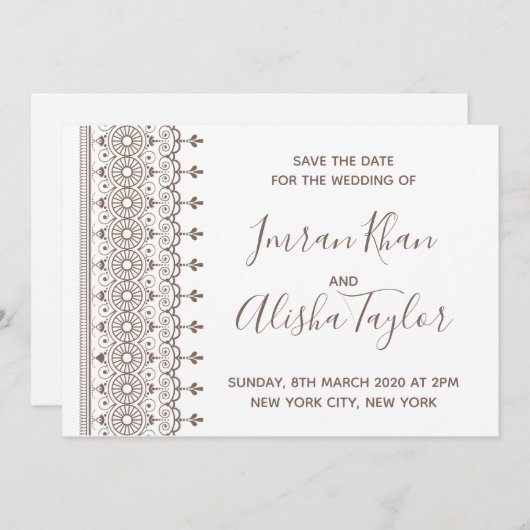 Mehendi Indian Wedding Save the date hamsa Henna (Vorne/Hinten)