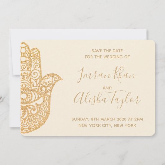 Mehendi Indian Wedding Save the date hamsa Henna (Vorderseite)
