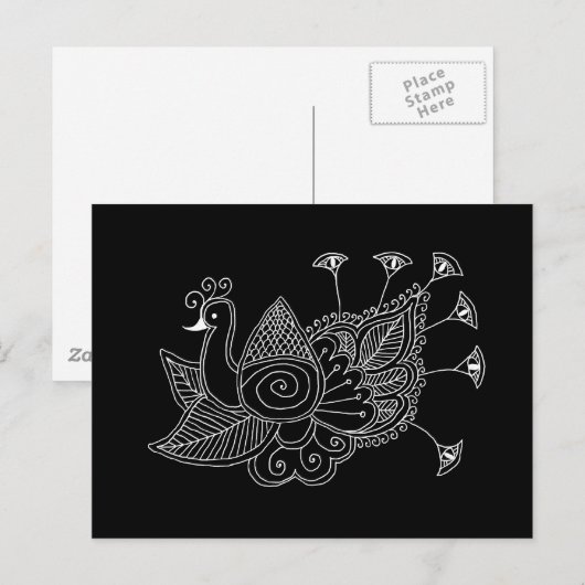 Mehendi Peacock Postkarte (Vorne/Hinten)