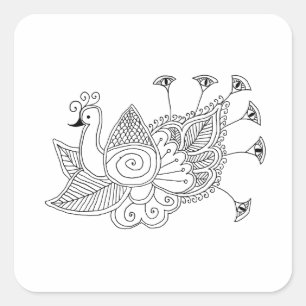 Mehendi Peacock Quadratischer Aufkleber