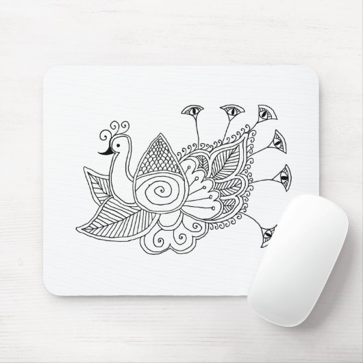 Mehendi Pfau Mousepad (Mit Mouse)