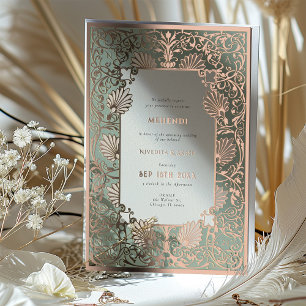 MEHENDI Zeremonie Rose Gold Foil Akzente Hochzeit Folieneinladung