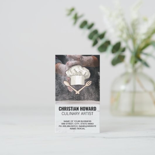 Mehl | Koch-Hut und Utensid-Logo Visitenkarte (Stehend Vorderseite)