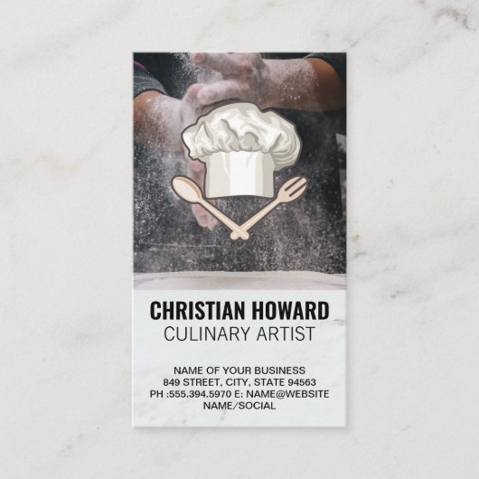 Mehl | Koch-Hut und Utensid-Logo Visitenkarte (Vorderseite)