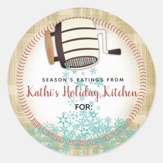 Mehl Schneeflockenbacken personalisiert Runder Aufkleber (Vorderseite)