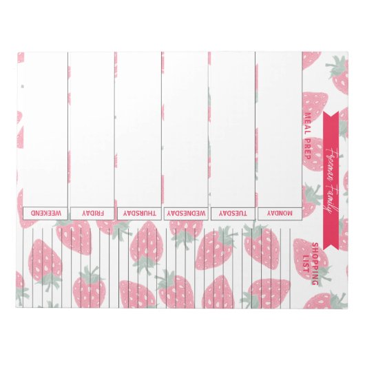 Mehlplaner & Einkaufsliste Erdbeermuster Notizblock (Vorderseite)