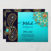 Mehndi aquamarin Goldschmuck Pisley laden Einladung (Vorne/Hinten)