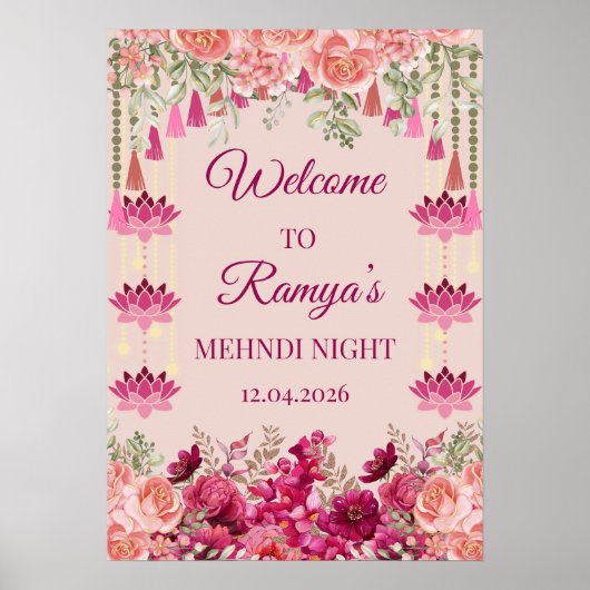 Mehndi Begrüßungszeichen, indisches Hochzeitszeich Poster (Vorne)