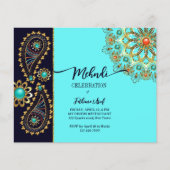 Mehndi Blue Gold Schmuck Paisley Haushaltseinladun (Vorderseite)