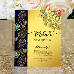 Mehndi Blue Gold Schmuck Paisley Haushaltseinladun