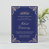 Mehndi Blue Islamic Wedding Einladung (Stehend Vorderseite)