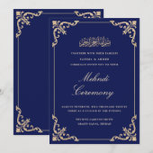 Mehndi Blue Islamic Wedding Einladung (Vorne/Hinten)