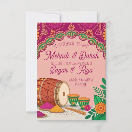 Mehndi Dholki Einladung (Vorderseite)
