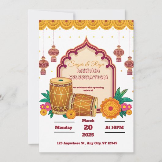 Mehndi Dholki Einladung (Vorderseite)