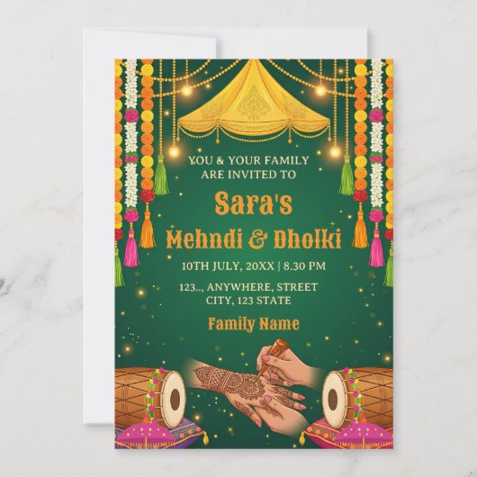 Mehndi & Dholki Night Invitation Template Einladung (Vorderseite)