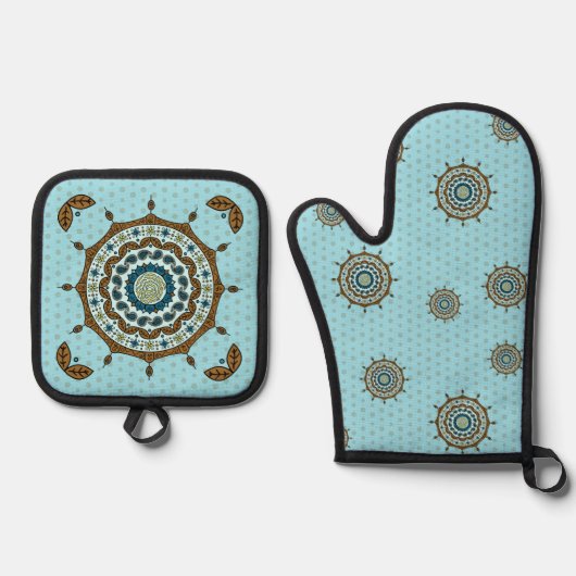 Mehndi Fantasy Copper Ofenhandschuh & Topflappen-Set (Vorderseite)