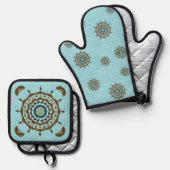 Mehndi Fantasy Copper Ofenhandschuh & Topflappen-Set (Vorderseite/Rückseite)