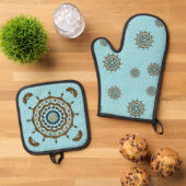 Mehndi Fantasy Copper Ofenhandschuh & Topflappen-Set (Oben Unten)