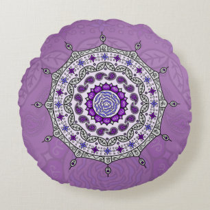 Mehndi Fantasy Silber Rundes Kissen