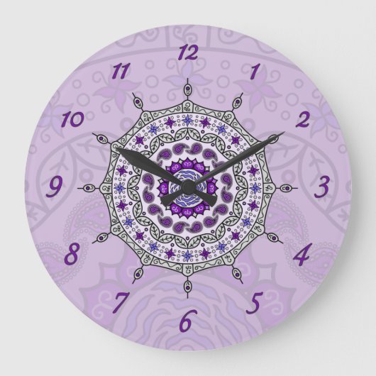 Mehndi Fantasy Silver Clock Große Wanduhr (Vorderseite)