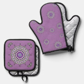 Mehndi Fantasy Silver Ofenhandschuh & Topflappen-Set (Vorderseite/Rückseite)