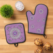 Mehndi Fantasy Silver Ofenhandschuh & Topflappen-Set (Oben Unten)