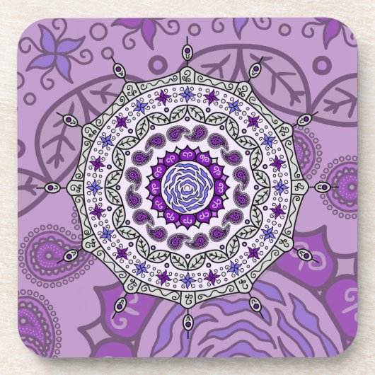 Mehndi Fantasy Silver Square Untersetzer (Vorderseite)