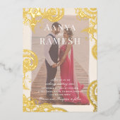 Mehndi Foto Wedding Einladung Real Gold (Vorderseite)