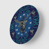 Mehndi Ganesha (Blue) Runde Wanduhr (Winkel)