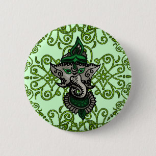 Mehndi Ganesha (grün) Button