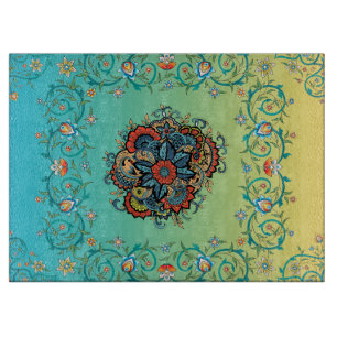 Mehndi Green Floral Art, elegantes botanisches Mus Schneidebrett