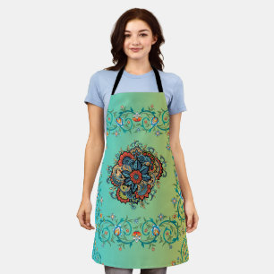 Mehndi Green Floral Art, grenzenlose Eleganz Schürze