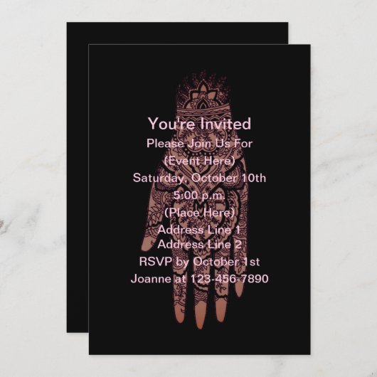 Mehndi Hand Tattoo Art Black Design Party Einladung (Vorne/Hinten)