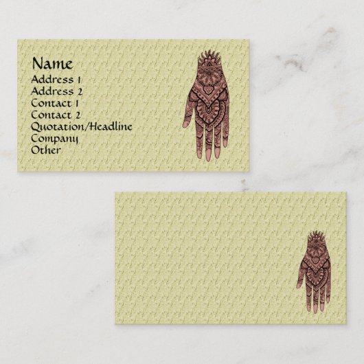 Mehndi Hand Tattoo Art Design Business Card Visitenkarte (Vorne/Hinten)