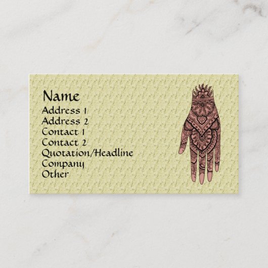 Mehndi Hand Tattoo Art Design Business Card Visitenkarte (Vorderseite)