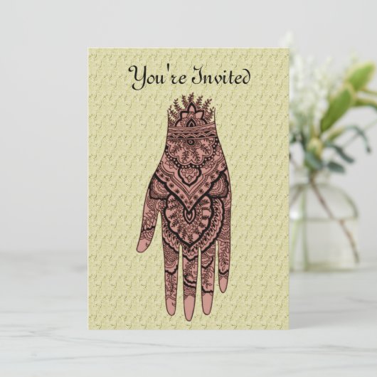 Mehndi Hand Tattoo Art Design Einladung (Stehend Vorderseite)