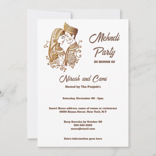 Mehndi Henna Bräutigam Brauhaus schlicht Einladung (Vorderseite)