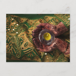 Mehndi Henna Green Candle Light Celebration Ankündigungspostkarte