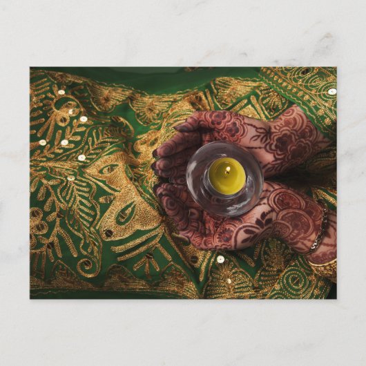 Mehndi Henna Green Candle Light Celebration Ankündigungspostkarte (Vorderseite)