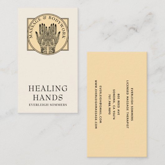 Mehndi Henna Massage Heilkunst Hände Visitenkarte (Vorne/Hinten)