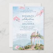 Mehndi-Indianerpfauenpfauenblau Einladung (Vorderseite)