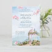 Mehndi-Indianerpfauenpfauenblau Einladung (Stehend Vorderseite)