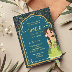Mehndi indische Paisley Türkisgrün süße indische B Einladung