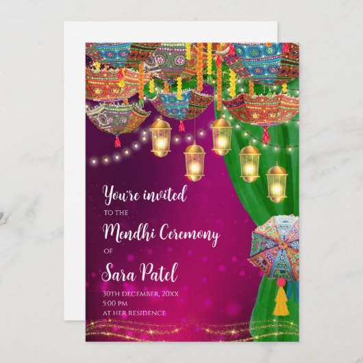 Mehndi Invites & Mehndi Night laden Henna Party ei Einladung (Vorne/Hinten)