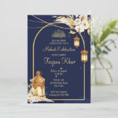 Mehndi laden arabische Laternen goldenen Bogen ein Einladung (Stehend Vorderseite)