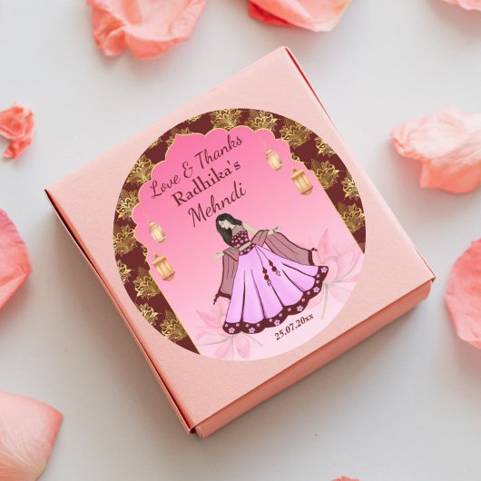 Mehndi Maroon Rosa Goldlotus Indische Braut zu Gun Runder Aufkleber